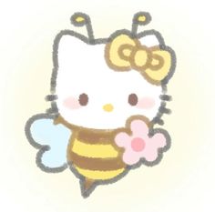 the hello kitty bee is holding a flower