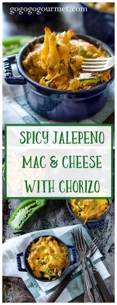 spicy jalepeno mac and cheese with chorizo in a casserole dish