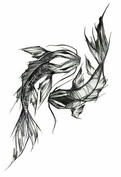 black and white drawing of two feathers