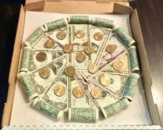 a box filled with lots of money sitting on top of a table