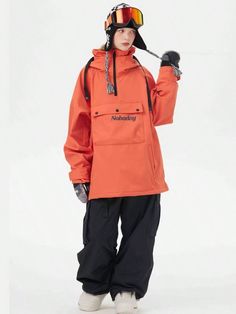 This snow suit continues the version of Nobaday's classic hot-selling sweater. The access control is equipped with a four-button closure and a zipper. The inside has a soft chin flannel cover, which is stylish and comfortable. Three front pockets provide space for all essentials. The hat has an adjustable drawstring to protect the face from wind and weather, while having room to accommodate the helmet. One of the highlights of this snow suit is that the splicing part is a pink dazzling reflectiv Winter Outerwear With Pockets For Skiing, Winter Outerwear For Skiing With Pockets, Winter Skiing Outerwear With Pockets, Half-zip Winter Outerwear For Outdoor Activities, Half-zip Outerwear For Winter Outdoor Activities, Winter Half-zip Outerwear For Outdoor Activities, Snowboarding Outerwear With Pockets For Ski Season, Long-sleeve Winter Outerwear For Snowboarding, Long Sleeve Winter Outerwear For Snowboarding