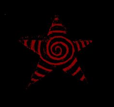 a red and black striped star on a black background