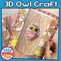 an owl craft is being held up to show it's artwork on the paper