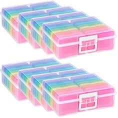 two plastic storage boxes with dividers on each side, one is pink and the other is blue