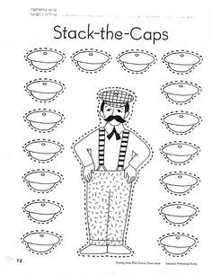 a drawing of a man standing in front of circles with the words stack the caps on it