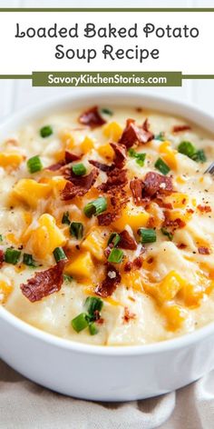 Experience the ultimate comfort food with our Loaded Baked Potato Soup Recipe! Rich, creamy, and loaded with toppings like bacon, cheese, and scallions, this soup is a crowd-pleaser. Quick and easy to prepare, it’s the perfect dish for busy weeknights. Pin this recipe and enjoy a delicious bowl! Baked Potato Cheese Soup, Loaded Baked Potato Soup With Heavy Cream, Loaded Baked Potato Soup Damn Delicious, Loaded Baked Potato Soup With Milk, Loaded Baked Potato Soup Insta Pot, Loaded Potato Chowder, Soup Baked Potato, O Charlie’s Loaded Potato Soup, The Best Loaded Baked Potato Soup