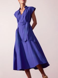 Our Newport Midi Dress is richly detailed. Featuring a panel seamed body with godets, ruffled neckline, removable belt and pintuck shoulder pleats, this dress is the epitome of femininity. Blue Designer Dress, Ruffled Neckline, Designer Dress, Blue Midi Dress, Sierra Leone, Pin Tucks, France Travel, Mozambique, Papua New Guinea