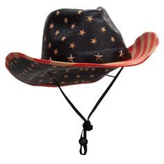 Women's American Flag Cowboy HatMade of 100% paper.One size, fitting up to 57cm (M).Brim measures 3 inches.Pinched crown with turned up brim.Leatherette star detail band.Adult/Women.A great hat for any causal settings or eventful outings.11(W) X 15(L) X 4.5(H) inches.Lightweight cool and flexible material.All season.Hand washable.Imported. American Flag Cowboy Hat, Outback Hat, Western Hat, Western Hats, Cowboy Hat, Cowboy Hats, American Flag, Cowboy, Flag