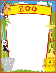 an animal themed frame with zoo animals on the border and a red border around it