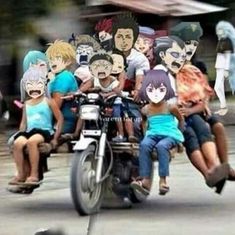 a group of people riding on the back of a motorcycle