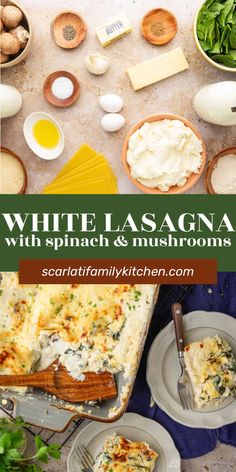 white lasagna with spinach and mushrooms is an easy dinner recipe that's ready in under 30 minutes