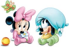 two cartoon mickey and minnie mouses sitting next to each other on a white background