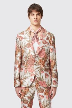 Hirshfield Floral Pink Silver Jacquard Jacket – Twisted Tailor Formal Fitted Jacquard Suit, Luxury Long Sleeve Jacquard Suits, Tailored Jacquard Suits, Tailored Jacquard Luxury Suit, Jacquard Jacket, Luxury Jacquard Long-sleeve Outerwear, Slim Fit Jackets, Floral Color, High Fashion