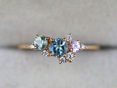 Engagement Ring Aquamarine, Engagement Ring Sapphire, Sapphire Cluster Ring, Raw Diamond Engagement Rings, Diamond Rings With Price, Rough Diamond Ring, Ring Cluster, Ring Sapphire, Diamond Stacking Rings