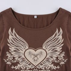 Material : Cotton, Spandex Collar: O-neck Pattern: Heart wings graphic print Length: Regular Style : Fairy Grunge Aesthetic Size (cm) Bust Waist Shoulder Length Sleeve Length S 80 66 36 55 57 M 84 70 37 56 58 L 88 74 38 57 59 Size (inch) Bust Waist Shoulder Length Sleeve Length S 31.50 25.98 14.17 21.65 22.44 M 33.07 27.56 14.57 22.05 22.83 L 34.65 29.13 14.96 22.44 23.23 Fairy Grunge Shirt, Preppy Aesthetic Outfits, Fairy Grunge Aesthetic, Heart Wings, Streetwear Korean, Aesthetic Clothing Stores, Grunge Shirt, Heart With Wings, Preppy Aesthetic