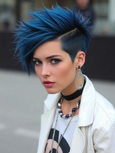 36 Bold Punk Haircuts for Women That Will Make You Stand Out Blue Undercut Hair, Punk Haircuts For Women, Punk Haircuts, Long Undercut, Punk Haircut, Long Straight Black Hair, Long Platinum Blonde, Deep Red Hair