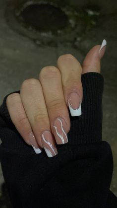 nails inspo || white french with silver glitter underline and a unique design || perfect for occasions like weddings, birthdays, and other celebrations such as parties, prom etc. Nails To Go With A White Dress, Blue And Silver Sparkle Nails, French With Silver Glitter, Nails Inspo White, Debs Nails, Grade Nails, Simple Prom Nails, Sparkly French Tips, Slay Nails