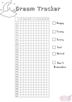 a printable dream tracker with the words dream tracker on it