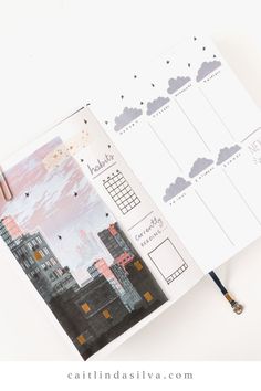 an open planner with cityscape on it