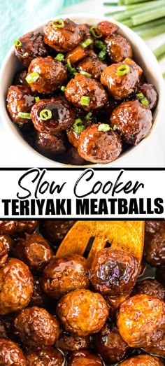 there is a bowl full of teriyaki meatballs