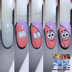 Spongebob Nail Art, Spongebob Nails, Cartoon Nail Designs, Unghie Nail Art, Nail Designs Tutorial