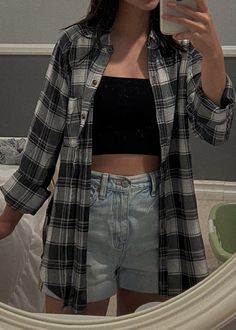 Flannels Outfit, Flannel Outfits Aesthetic, Flannel Outfit, Looks Black, Cute Summer Outfits, Basic Outfits