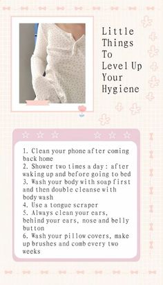 Beauty Tricks And Tips, Hygenic Tips Women, Clean Girl Habits, Hygiene Aesthetic, Healthy Habits Motivation, Selfcare Tips, Cleaning Habits, Aesthetic Tips, Morning Routine School