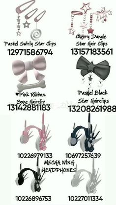 various types of hair clips are shown in this image, with the names and numbers below them