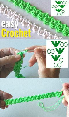 the crochet pattern is being used to make an easy crochet bracelet