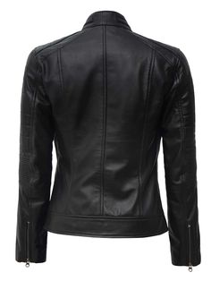 This Women's Black Leather Jacket is crafted from real lambskin leather with a soft polyester lining, providing ultimate comfort. Fully lined and equipped with four exterior pockets for storage, it also includes an extra pocket for small items. Stylish and durable for every season, this jacket is a must-have addition to your wardrobe. Specifications: Smooth and soft textured polyester fabric Internal fully lined Shoulder and seam details are decorative High collar with a smooth YKK zip closure F Asymmetrical Leather Jacket, Leather Jacket For Women, Cafe Racer Leather Jacket, Black Leather Blazer, Cafe Racer Style, Black Leather Moto Jacket, Womens Black Leather Jacket, Cafe Racer Jacket, Black Leather Biker Jacket