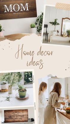 a collage of photos with the words home decor ideas written on them and images of women in kitchen