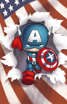 an image of captain america holding a shield in front of the stars and stripes flag