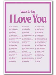 a poster with the words ways to say i love you in pink and white on it