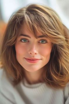 35 Stunning Medium-Length Hairstyles with Bangs - The Hairstyle Edit 80s Medium Length Hairstyles, Haircuts For Small Foreheads, Hair To Look Younger, Shoulder Length Bob With Bangs, Shoulder Length Haircuts With Bangs, Long Bob Haircuts For Women, Forehead Hairstyles, Fine Haircuts