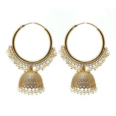 PRICES MAY VARY. Metal: Alloy Plating: 5K (1gm) Gold Stone: Cubic Zircon Material: Pearl | Earring Full Length: 2.5 Inch Chandelier: Length: 0.75 Inch Width: 0.75 Inch Diameter of Hoop: 1.35 Inch Back Finding: Infinity Hoop Tiny white pearls around the gold hoop as well as on the Chandelier jhumki that dangles below the hoop earring and also studded with zircon ANY OCCASION - Party, Wedding, Bridal, Dance, Dandiya and all Indian Festival wear | Womens Gifts for Mothers Day, Valentines Day, Chris Hoop Chandelier, Bridal Dance, Infinity Hoop, Classic Jewelry Pieces, Karva Chauth, Womens Gifts, Indian Festival, Trendy Gifts, Pearl Earring