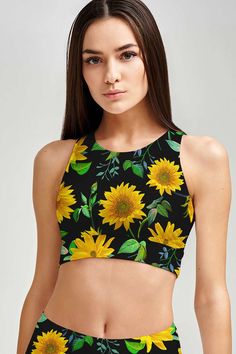 Sunnyflower Starla High Neck Padded Sporty Crop Top Sports Bra - Women - Pineapple Clothing Sporty Crop Top, Cute Crop Top, Yoga Top, Padded Sports Bra, Cute Crop Tops, Yoga Tops, Sporty Look, Bra Women, Elastic Band