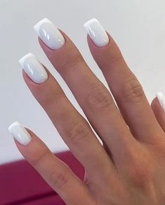 White On White French Manicure Short, White On White Nails French, Different French Manicure Ideas, White On White French Manicure, Short French Manicure, Square Nail Art, Wedding Nail Ideas, Gel Toe Nails, Milky Nails