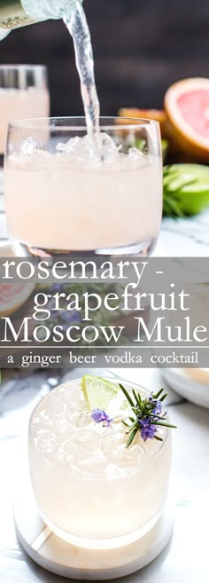 Rosemary-Grapefruit Moscow Mule | Vanilla And Bean Grapefruit Recipe, Grapefruit Cocktail Recipes, Easy Cocktail Recipe, Grapefruit Cocktail, Moscow Mule Recipe, Rosemary Simple Syrup, Mule Recipe, Vodka Cocktails Recipes, Vodka Cocktail