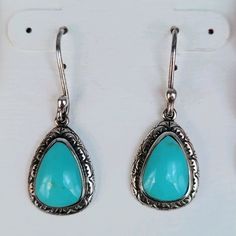 .925 Sterling Silver Measures 1.5" Long And .5" Wide. Southwestern Nickel-free Teardrop Earrings, Southwestern Turquoise Teardrop Earrings, Turquoise Jewelry Stamped 925, Hypoallergenic Turquoise Teardrop Jewelry, Turquoise Dangle Jewelry Stamped 925, Turquoise Drop Earrings Stamped 925, Turquoise Sterling Silver Teardrop Dangle Earrings, Nickel-free Teardrop Turquoise Jewelry, Pierced Turquoise Teardrop Jewelry