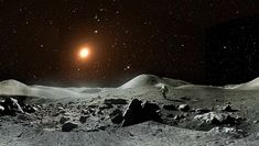 an artist's rendering of the surface of the moon, with earth in the background