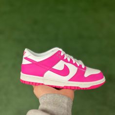 Nike Dunk Low Laser Fuchsia Size 4y Ds Pink Skate Shoes With Rubber Sole And Round Toe, Nike Pink Skate Shoes With Boost Midsole, Pink Nike Skate Shoes With Rubber Sole, Custom Pink Sneakers With Contrast Sole, Nike Pink Skate Shoes With Contrast Sole, Pink Nike Skate Shoes With Contrast Sole, Custom Nike Pink Sneakers With Branded Insole, Cute Sneakers, Nike Pink