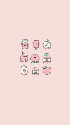 some food items are arranged on a pink background