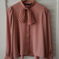 Nwt Never Worn Chic Pink Long Sleeve Shirt, Chic Pink Fall Tops, Chic Pink Tops For Fall, Chic Pink Spring Shirt, Chic Pink Fall Blouse, Chic Pink Blouse For Fall, Elegant Long Sleeve Pink Blouse, Elegant Pink Long Sleeve Blouse, Pink Zara Shirt For Spring