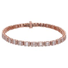 Item Code :- SEBR-42226A Gross Wt. :- 17.26 gm 18k Rose Gold Wt. :- 16.08 gm Diamond Wt. :- 5.90 Ct. ( AVERAGE DIAMOND CLARITY SI1-SI2 & COLOR H-I ) Bracelet Length :- 7 Inches Long ✦ Sizing ..................... We can adjust most items to fit your sizing preferences. Most items can be made to any size and length. Please leave a note at checkout or contact us via 1stDibs conversation. Even after purchasing the item, you can still ask us to adjust the size or length. We will try our best to fix Luxury Rose Gold Baguette Cut Bracelets, Rose Gold Baguette Cut Tennis Bracelet For Formal Occasions, Elegant Baguette Cut Rose Gold Diamond Bracelet, Elegant Rose Gold Baguette Cut Diamond Bracelet, Elegant Rose Gold Baguette Cut Tennis Bracelet, Elegant Rose Gold Baguette Diamond Tennis Bracelet, Formal Rose Gold Baguette Cut Tennis Bracelet, Formal Rose Gold Baguette Cut Bracelet, Luxury Rose Gold Diamond Bracelet With Baguette Diamonds