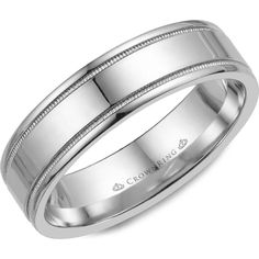 CrownRing Men's Wedding Band - Polished Center with Polished Edges and Milgrain Detailing in 14K White Gold - 6mm Width from the Classic Collection White Gold Wedding Band, Mens Gold Wedding Band, Stackable Wedding Bands, Classic Wedding Band, Classic Wedding Rings, Precious Gemstones Jewelry, Engagement Rings Bridal Sets, Family Jewellery, White Gold Wedding Bands