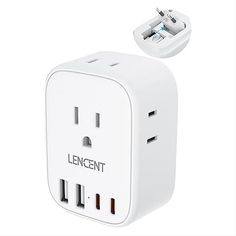 an electric outlet with the word lencent printed on it's front and side