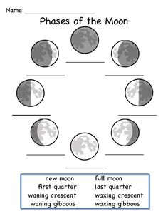 phases of the moon worksheet for kids to learn how to read and write