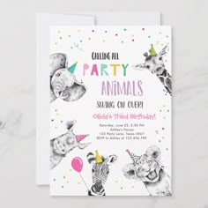 an animal themed birthday party card