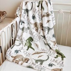 dinosaur personalized toddler blanket Dinosaur Baby Room, Baby Dinosaur Nursery, Jade Bamboo, Caden Lane, Baby Name Blanket, Personalized Throw Blanket, Personalized Swaddle, Dinosaur Room, Baby Boy Room Nursery