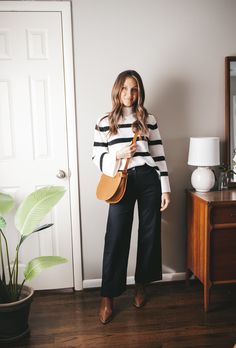 Six Winter Outfits From My Capsule Wardrobe - Stitch & Salt Striped Sweater Outfit, Wide Leg Jeans Outfit, Wide Leg Pants Outfit, Winter Pants Outfit, Mode Chic, Casual Work Outfits, Outfits Winter, Looks Chic